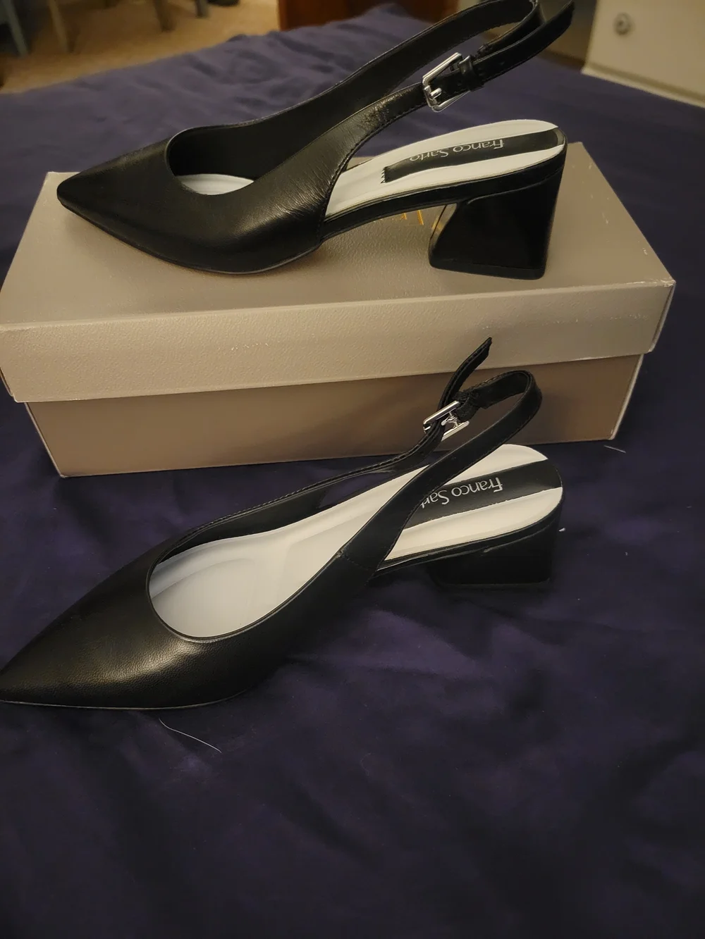 Franco Sarto Black Pointed-Toe Slingback Heels